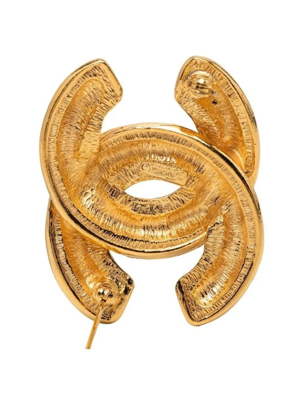 Chanel Vintage Quilted CC Logo Brooch Gold Plated